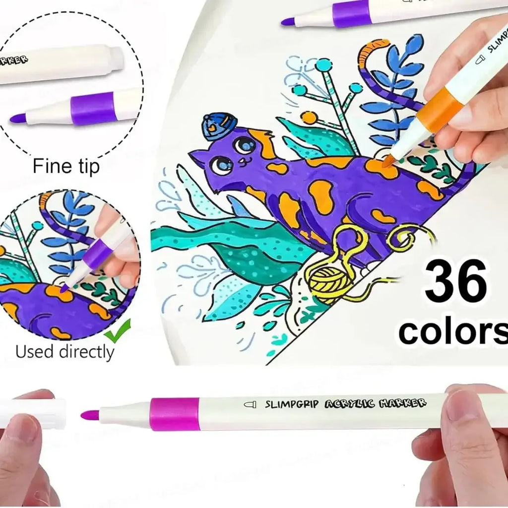 Himic Acrylic Paint Marker Set – 36 Vibrant Water-Based Colors for Multi-Surface Art & DIY Creations (3 Years+) - Naivri