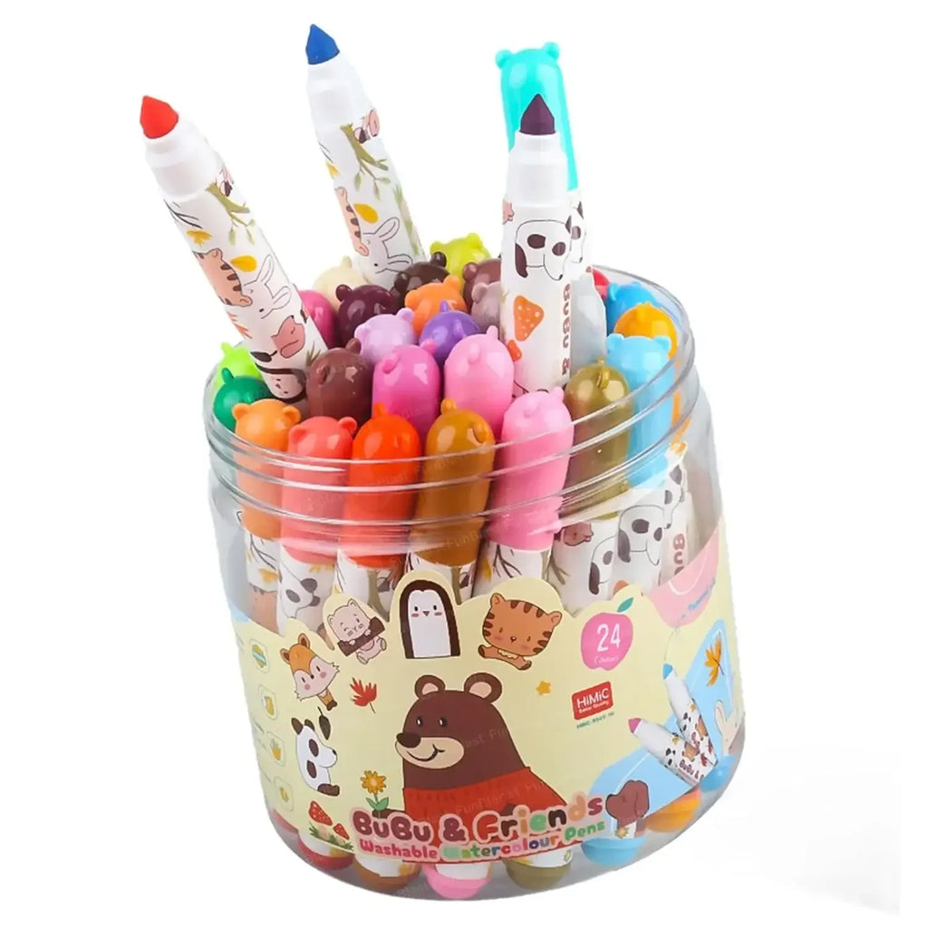 Himic Washable Watercolour Marker Pens Set – 24 Vibrant Shades / 3+ Years - Naivri