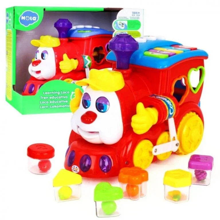 Hola Learning Loco Educational Toy Train | Shape Sorter, Sound Effects & Obstacle-Avoidance Movement | Early Learning Activity Toy for Toddlers - Naivri
