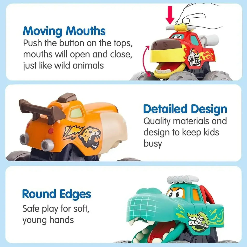 Hola Monster Truck Toy Cars Set – 3 Pack Pull Back & Push n Go Vehicles for Toddlers Ages 1–3 - Naivri