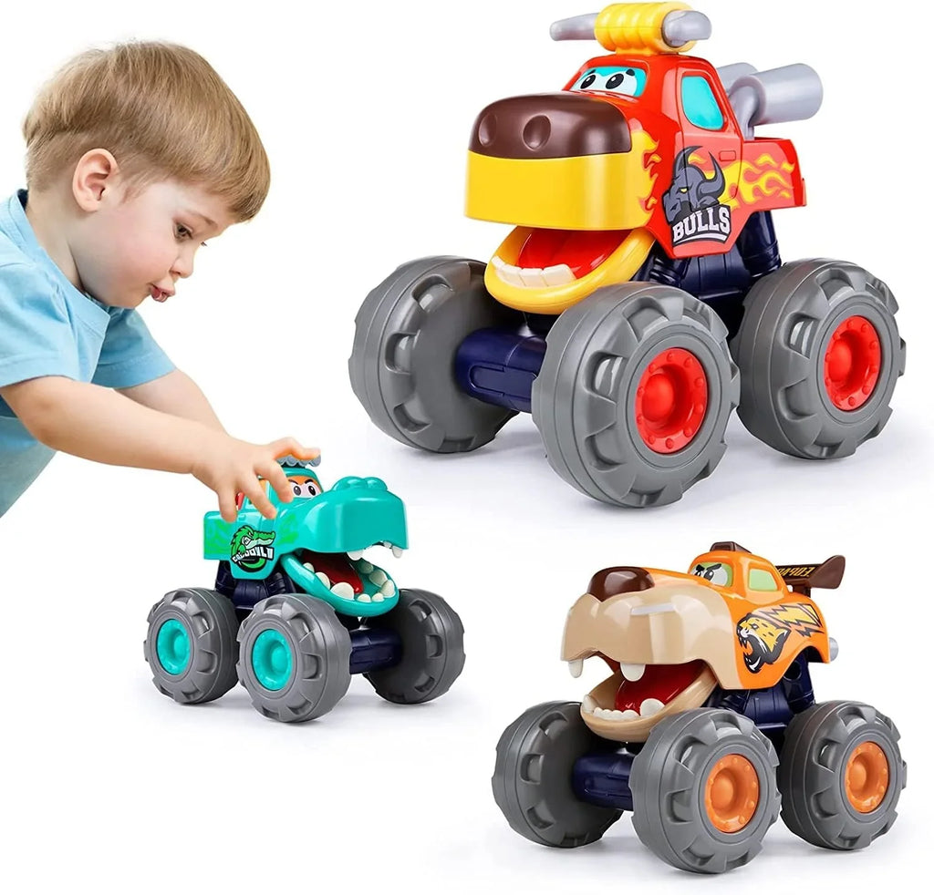 Hola Monster Truck Toy Cars Set – 3 Pack Pull Back & Push n Go Vehicles for Toddlers Ages 1–3 - Naivri
