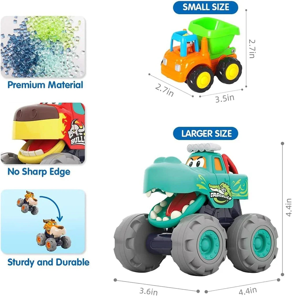 Hola Monster Truck Toy Cars Set – 3 Pack Pull Back & Push n Go Vehicles for Toddlers Ages 1–3 - Naivri