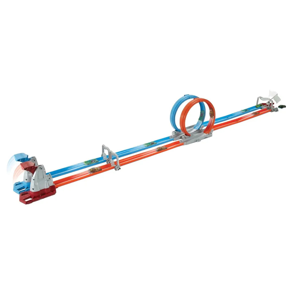 Hot Wheels Double Loop Dash GFH85 – Dual Loop Drag Race Track Set with Launcher & Winner Flag | 12+ ft Track | Includes 1 Hot Wheels Car - Naivri