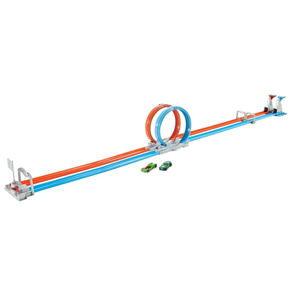 Hot Wheels Double Loop Dash GFH85 – Dual Loop Drag Race Track Set with Launcher & Winner Flag | 12+ ft Track | Includes 1 Hot Wheels Car - Naivri
