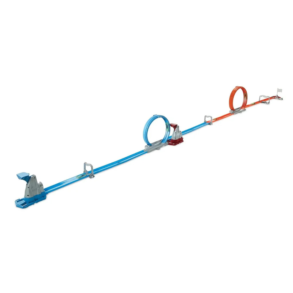Hot Wheels Double Loop Dash GFH85 – Dual Loop Drag Race Track Set with Launcher & Winner Flag | 12+ ft Track | Includes 1 Hot Wheels Car - Naivri