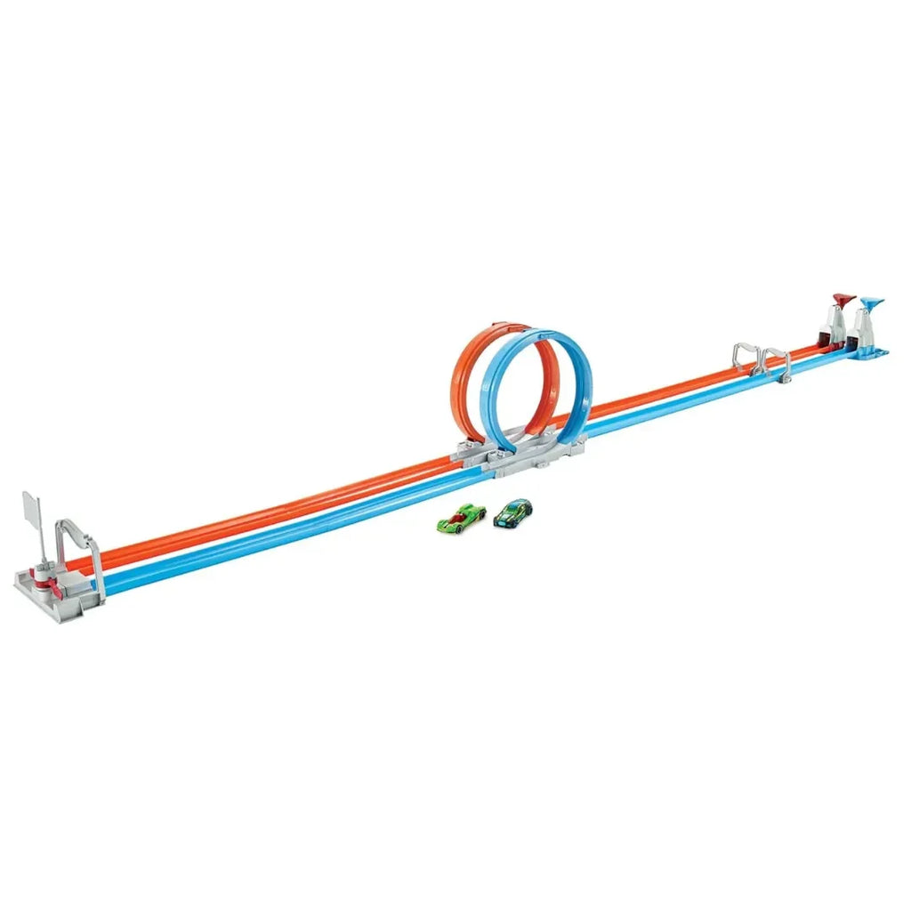 Hot Wheels Double Loop Dash GFH85 – Dual Loop Drag Race Track Set with Launcher & Winner Flag | 12+ ft Track | Includes 1 Hot Wheels Car - Naivri