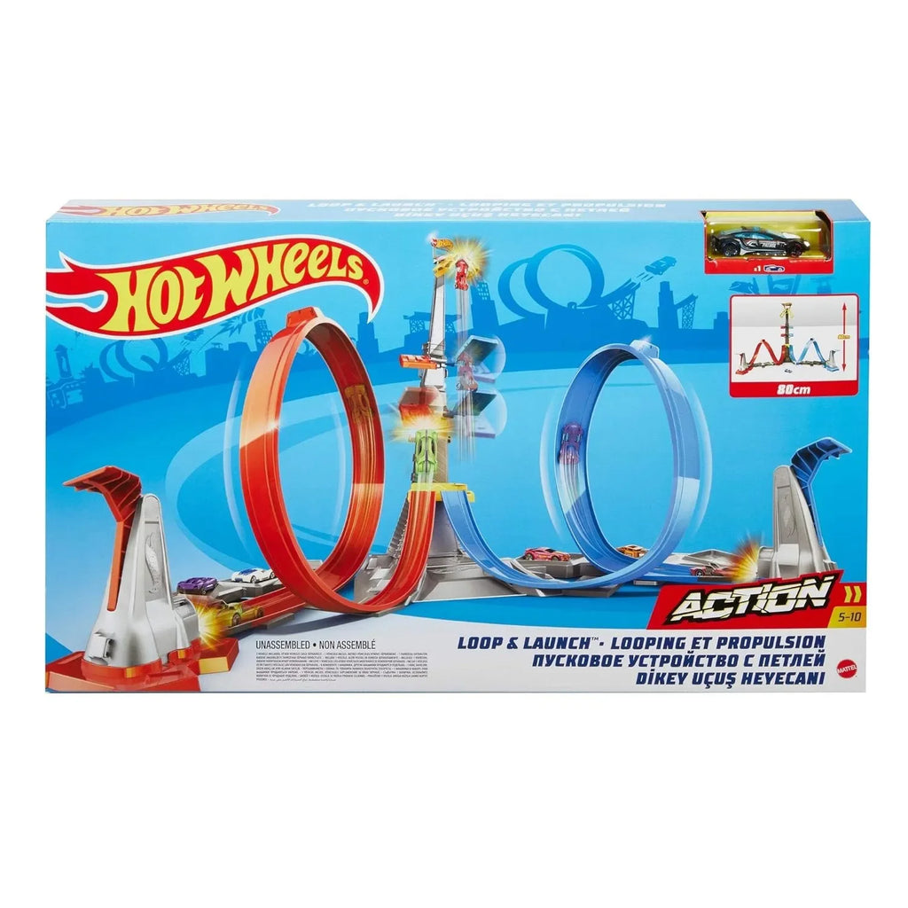 Hot Wheels Loop & Launch Track Set GRW39 – Spiral Loop Racing Set with Launch Cage | Includes 1:64 Scale Die-Cast Car - Naivri