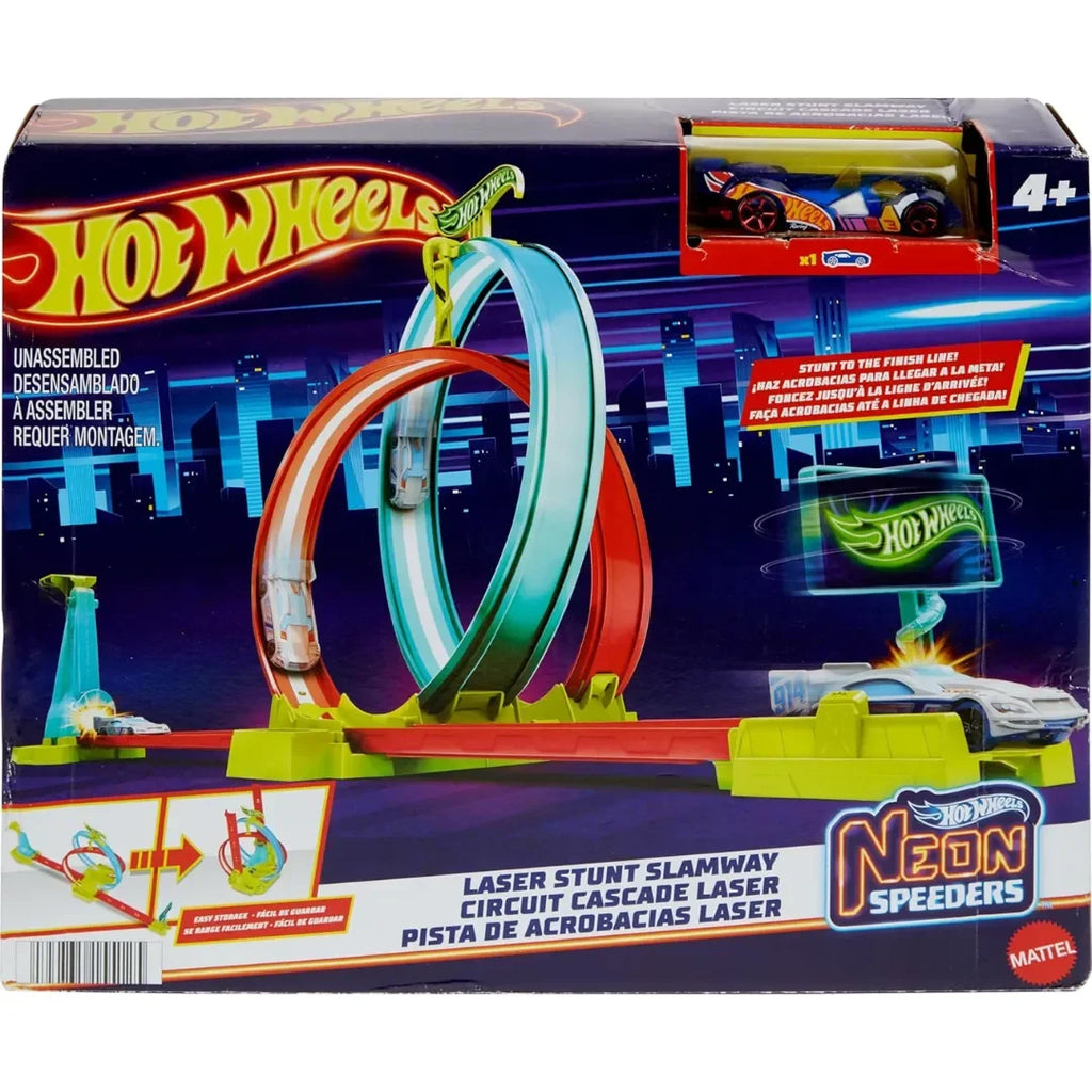 Hot Wheels Neon Speeders Laser Stunt Slamway (HPC05) – Neon-Themed Loop Track Set with Slam Launcher and Billboard Stunt - Naivri