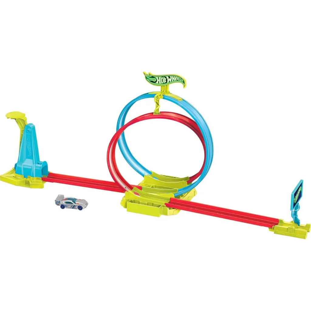 Hot Wheels Neon Speeders Laser Stunt Slamway (HPC05) – Neon-Themed Loop Track Set with Slam Launcher and Billboard Stunt - Naivri