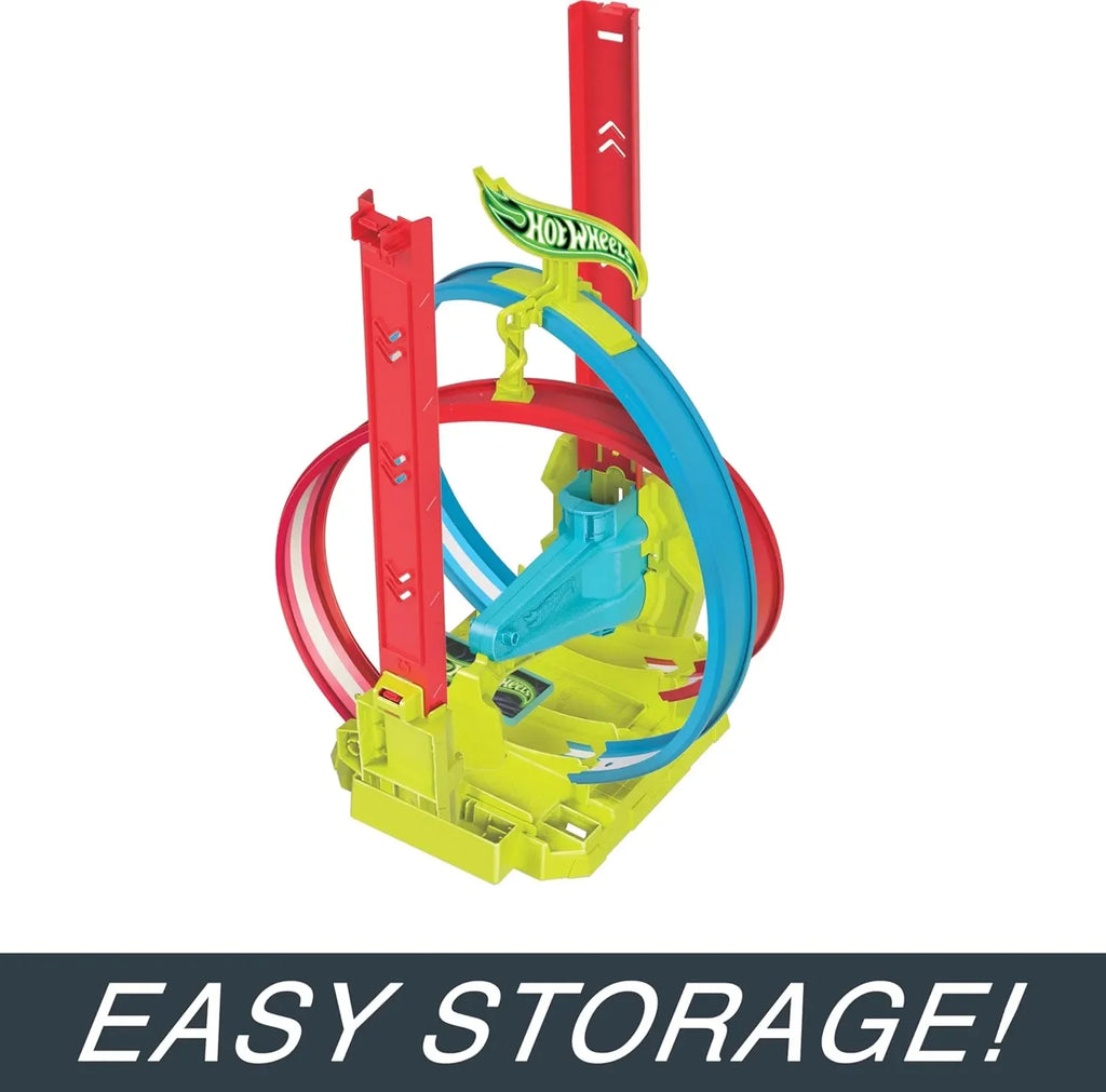 Hot Wheels Neon Speeders Laser Stunt Slamway (HPC05) – Neon-Themed Loop Track Set with Slam Launcher and Billboard Stunt - Naivri