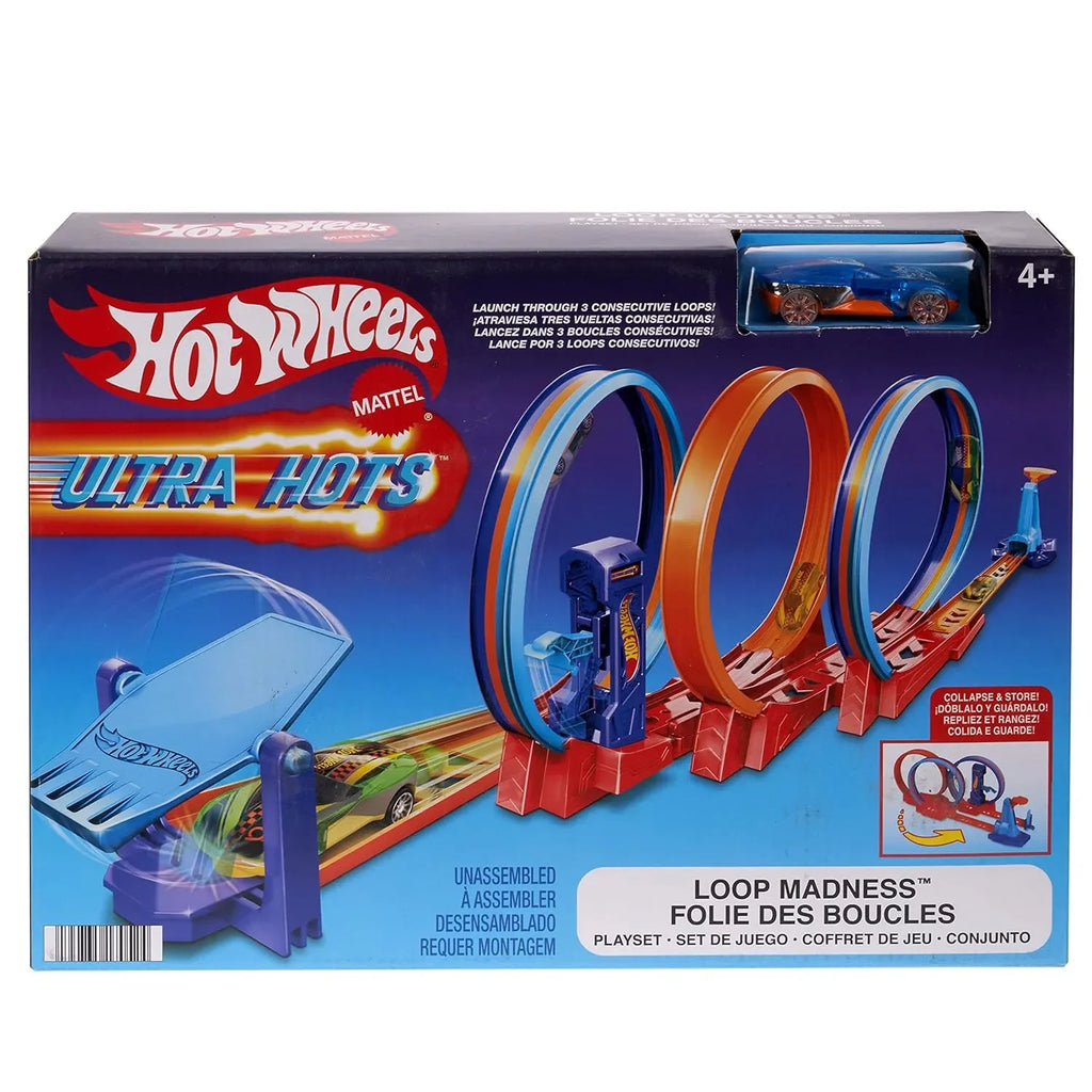 Hot Wheels Ultra Hots Loop Madness HPX93 – Triple Loop Track Set with Slam Launcher & Loop Kicker | Includes 1 Car | Compatible with Hot Wheels Tracks - Naivri