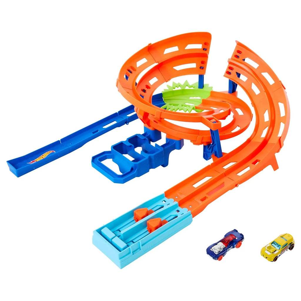 Hot Wheels Whip Around Raceway HTK17 – Looping Circuit Track Set with Dual Launchers & Crash Zone | Includes 2 Cars | Foldable Carry Case - Naivri