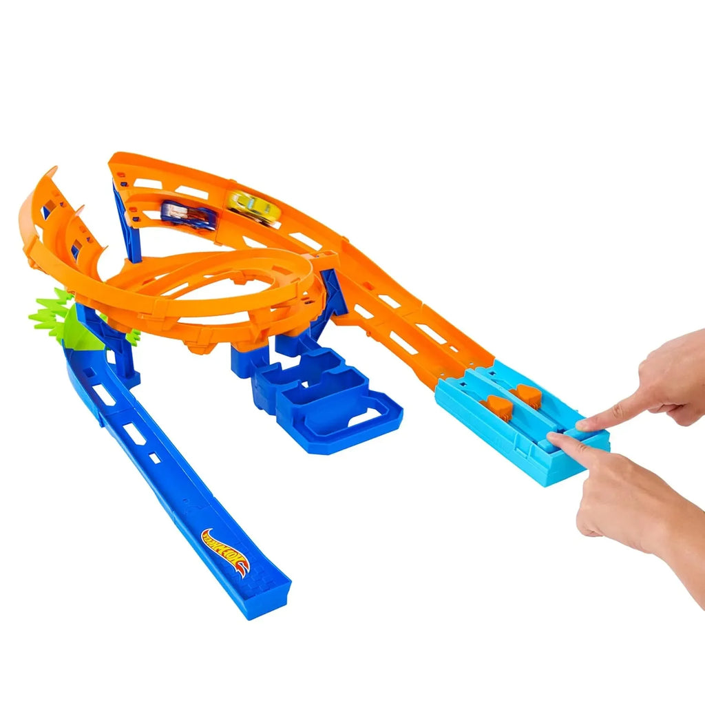 Hot Wheels Whip Around Raceway HTK17 – Looping Circuit Track Set with Dual Launchers & Crash Zone | Includes 2 Cars | Foldable Carry Case - Naivri