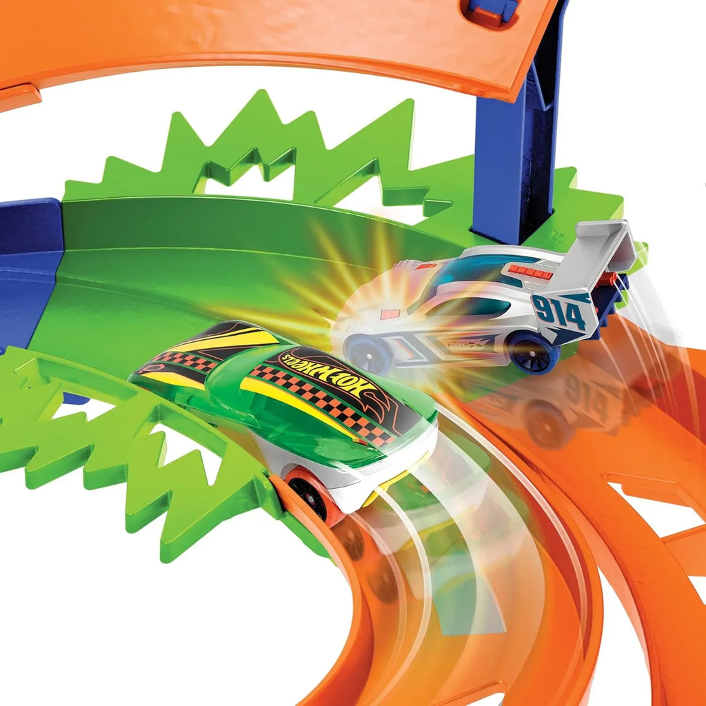 Hot Wheels Whip Around Raceway HTK17 – Looping Circuit Track Set with Dual Launchers & Crash Zone | Includes 2 Cars | Foldable Carry Case - Naivri