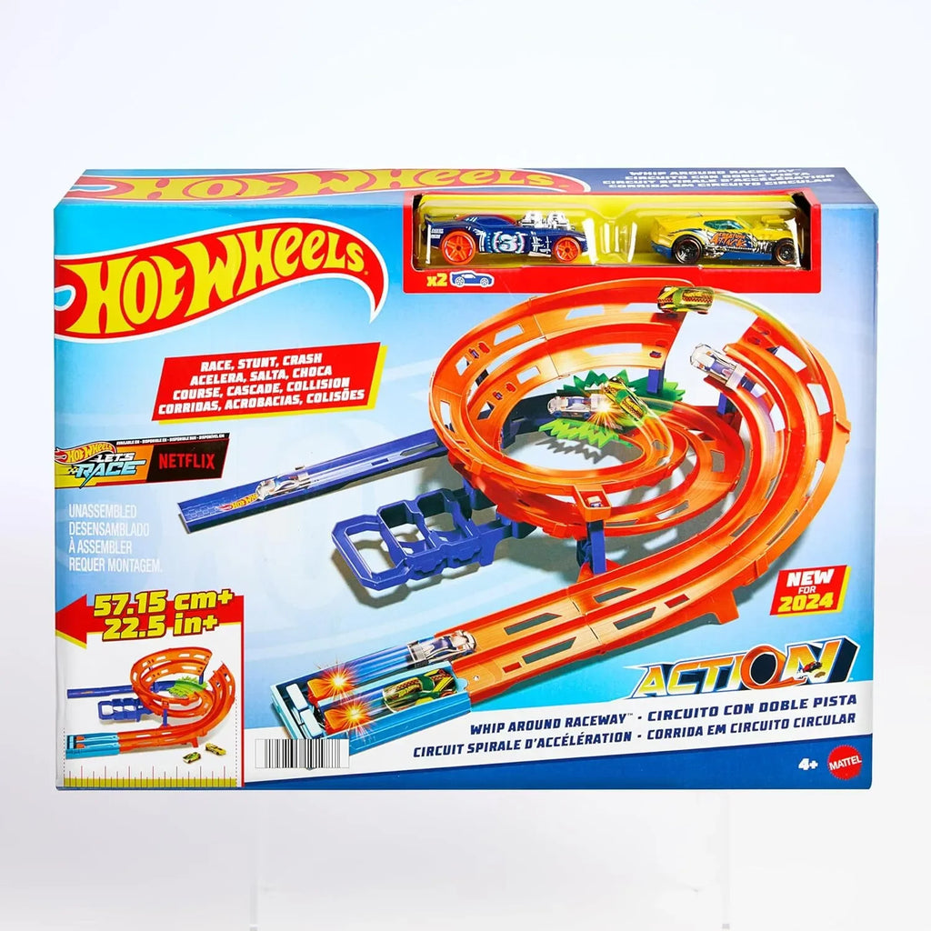 Hot Wheels Whip Around Raceway HTK17 – Looping Circuit Track Set with Dual Launchers & Crash Zone | Includes 2 Cars | Foldable Carry Case - Naivri