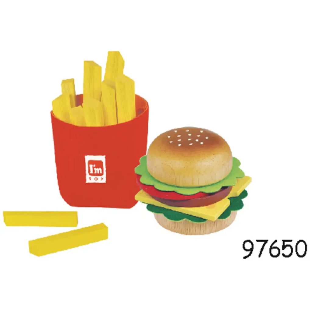I'M Toy Burger & Fries Play Set – Wooden Pretend Play Cooking Set for Kids | Eco-Friendly Burger & Fries Set - Naivri