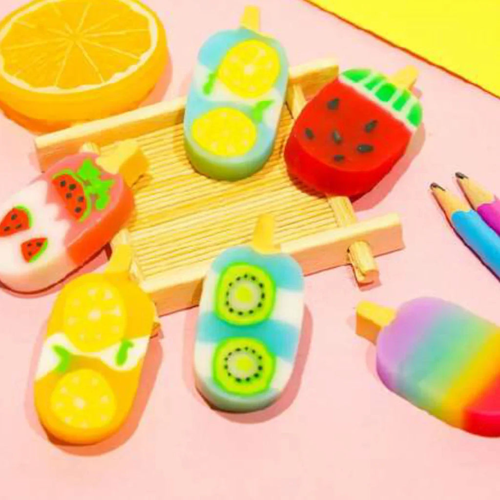 Ice Cream Delight Eraser Set – Cute Fruit-Themed Non-PVC Erasers for Kids 3+ - Naivri