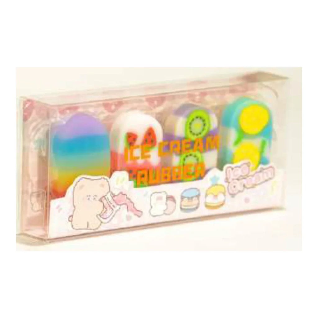 Ice Cream Delight Eraser Set – Cute Fruit-Themed Non-PVC Erasers for Kids 3+ - Naivri