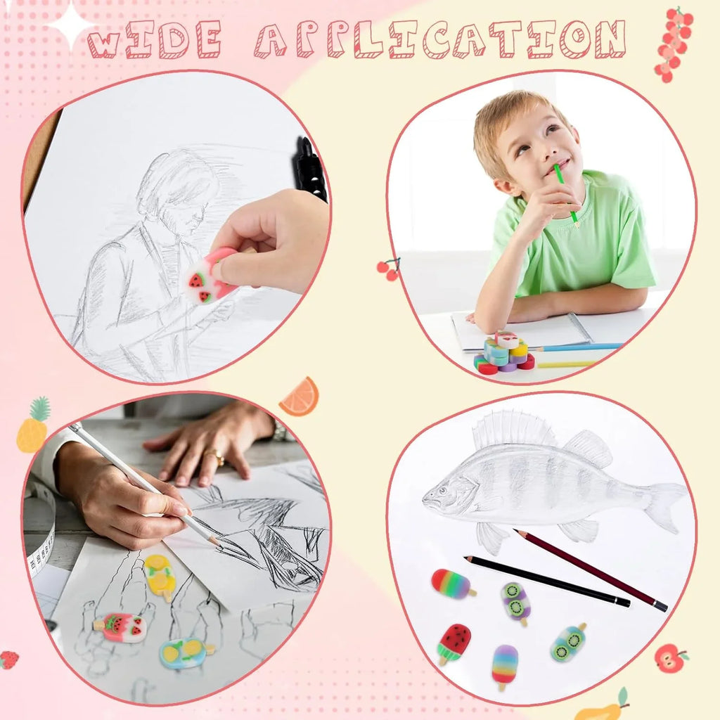 Ice Cream Delight Eraser Set – Cute Fruit-Themed Non-PVC Erasers for Kids 3+ - Naivri