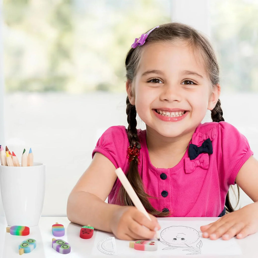 Ice Cream Delight Eraser Set – Cute Fruit-Themed Non-PVC Erasers for Kids 3+ - Naivri