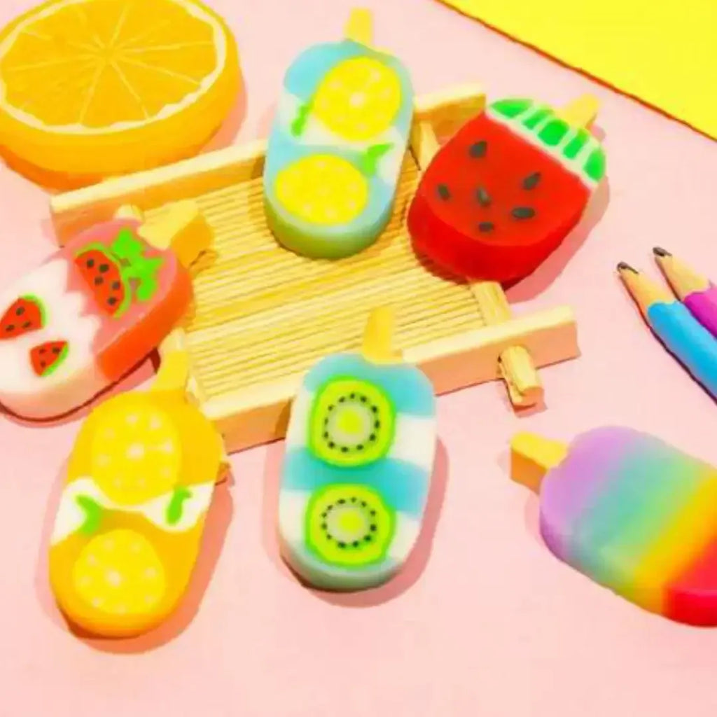 Ice Cream Delight Eraser Set – Cute Fruit-Themed Non-PVC Erasers for Kids 3+ - Naivri