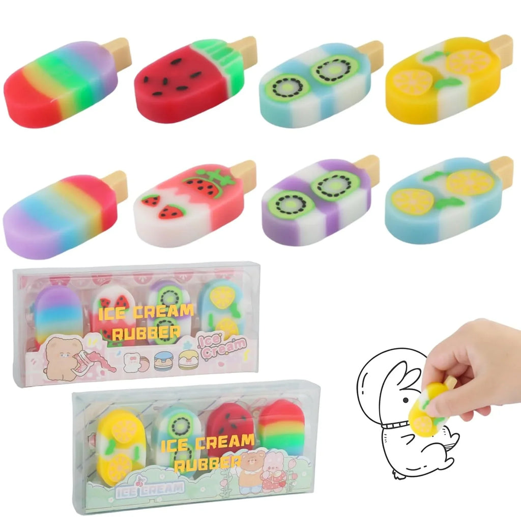 Ice Cream Delight Eraser Set – Cute Fruit-Themed Non-PVC Erasers for Kids 3+ - Naivri