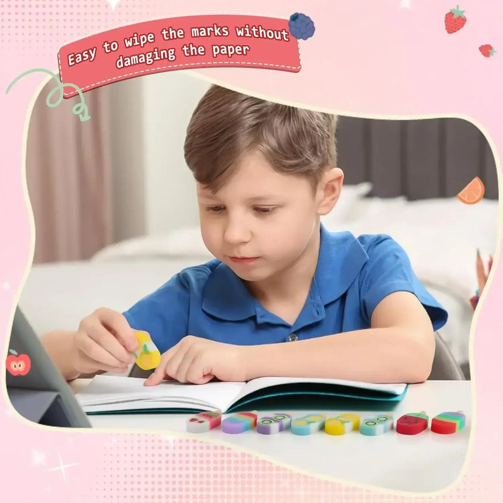 Ice Cream Delight Eraser Set – Cute Fruit-Themed Non-PVC Erasers for Kids 3+ - Naivri