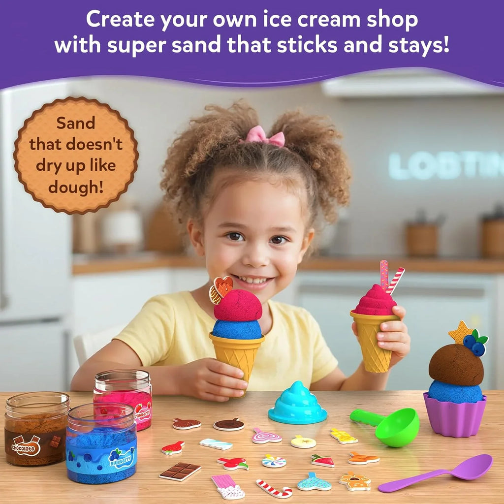 Skillmatics Sandeezy Creative Ice Cream Sand Playset – Pretend Dessert Shop Toy for Kids Ages 3–7 - Naivri