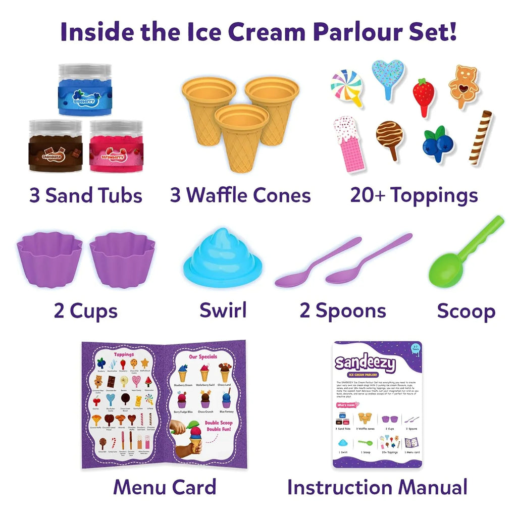 Skillmatics Sandeezy Creative Ice Cream Sand Playset – Pretend Dessert Shop Toy for Kids Ages 3–7 - Naivri