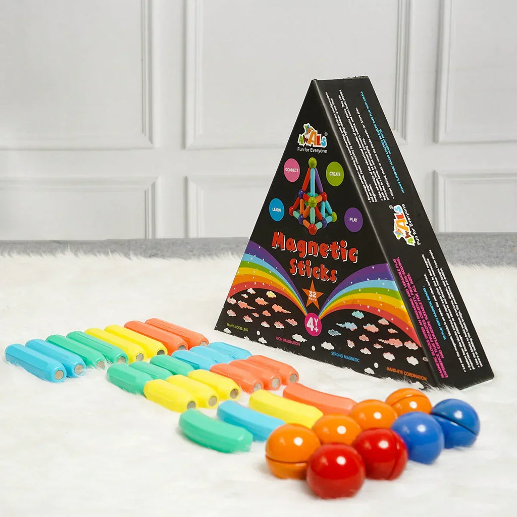 ilearnngrow 32 Pcs Magnetic Stick Blocks - Connect , Create , Learn and Play - Naivri