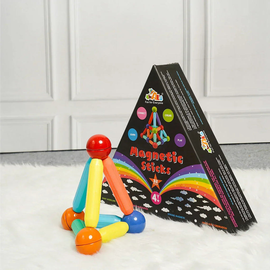ilearnngrow 32 Pcs Magnetic Stick Blocks - Connect , Create , Learn and Play - Naivri