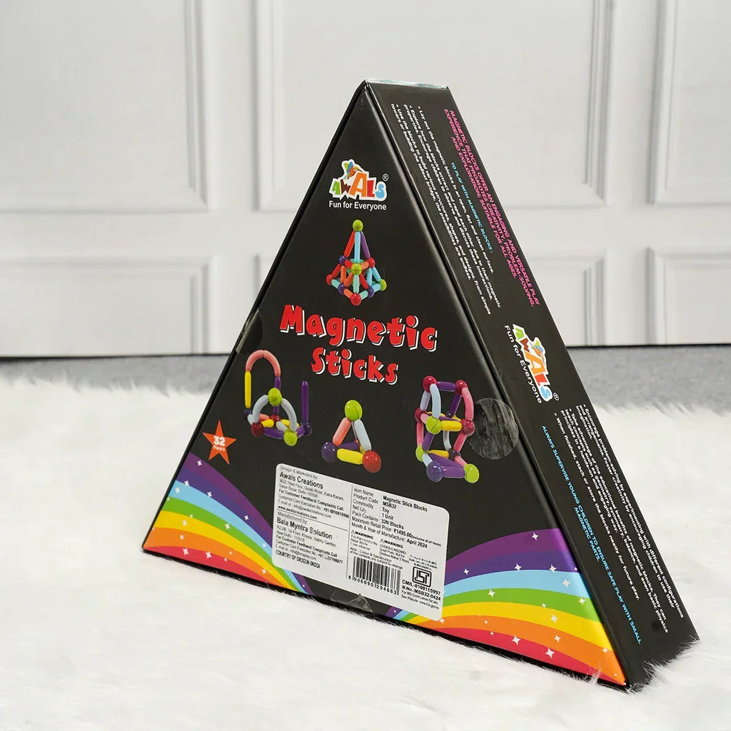 ilearnngrow 32 Pcs Magnetic Stick Blocks - Connect , Create , Learn and Play - Naivri