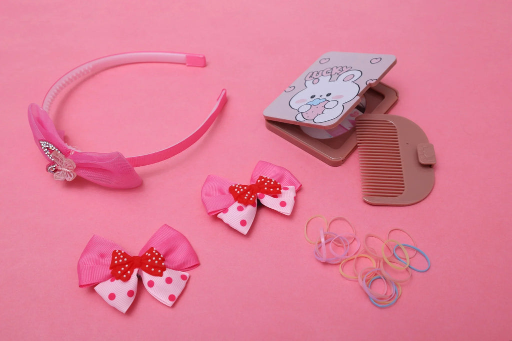 ilearnngrow Bow Hair Accessories Set - Pastel Pink - Naivri