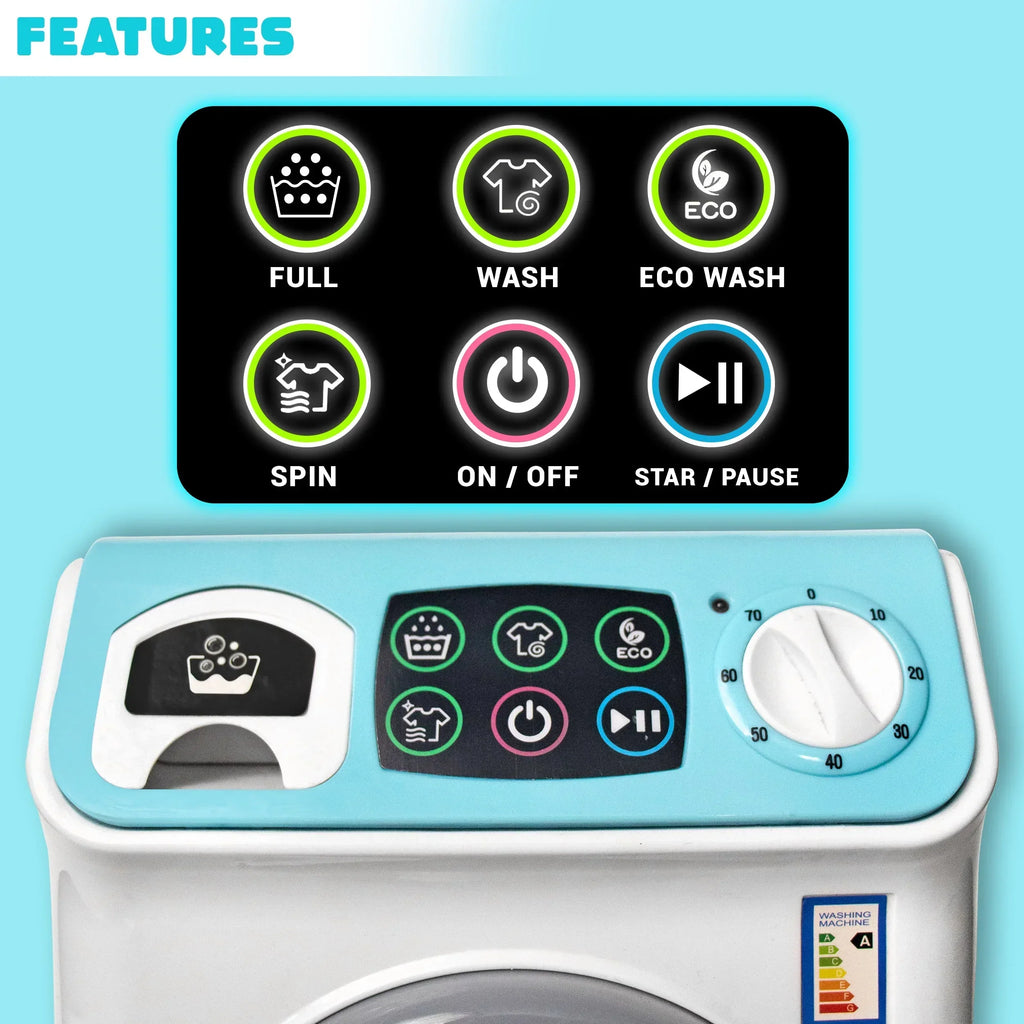 ILEARNNGROW Mini Washing Machine Pretend Play Toy with Light & Realistic Sound for Kids - Naivri