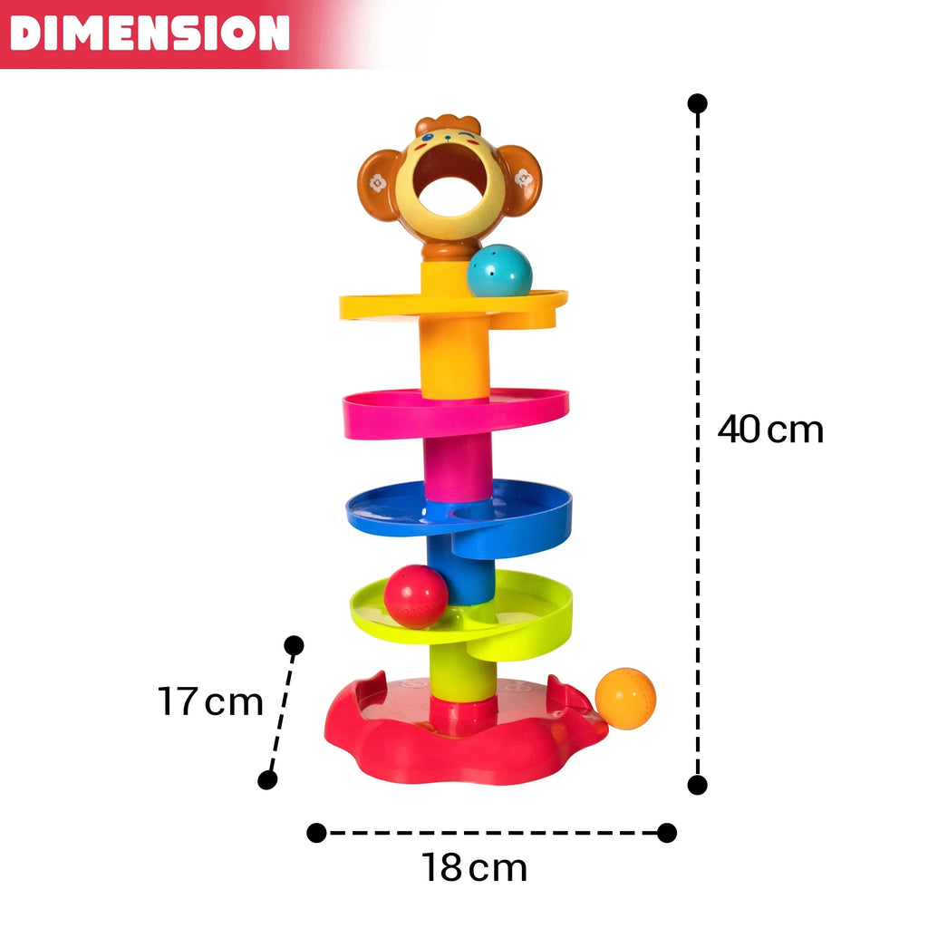 ILEARNNGROW Monkey Ball Drop Toy for Babies and Toddlers | New 5 Layer Tower Run with Swirling Ramps and 3 Puzzle Rattle Balls - Naivri