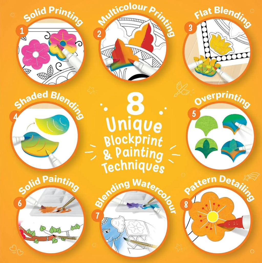 Imagimake DIY Madhubani Art Kit | Paint 12 Traditional Madhubani Designs | Water Brush Pens & Block Printing | Art & Craft Kit for Kids & Adults | Age 8+ Years - Naivri