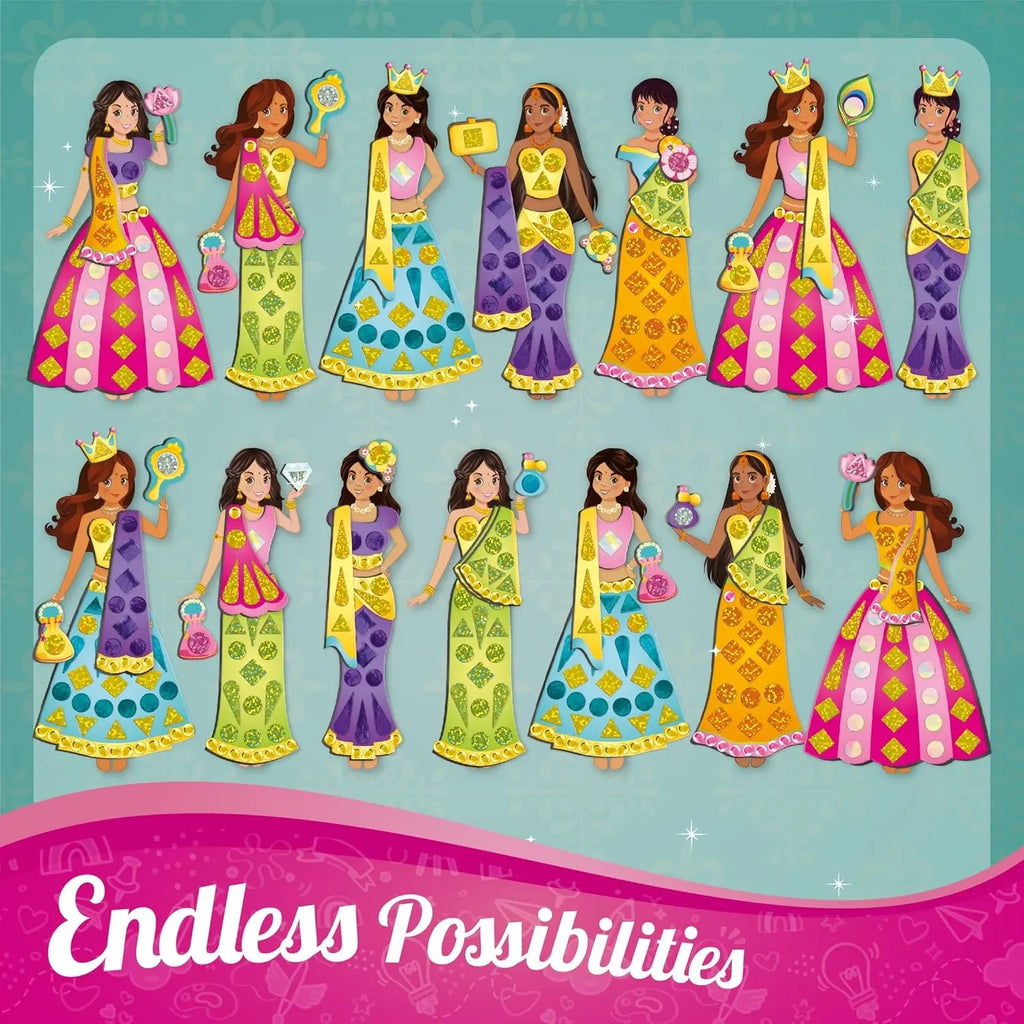 Imagimake DIY Magnetic Dress-Up Indian Princess | 30 Magnetic Dresses & Accessories | Pretend Play Toy for Girls Ages 3 to 7 | Custom Outfit Design & Studio Decoration Kit - Naivri