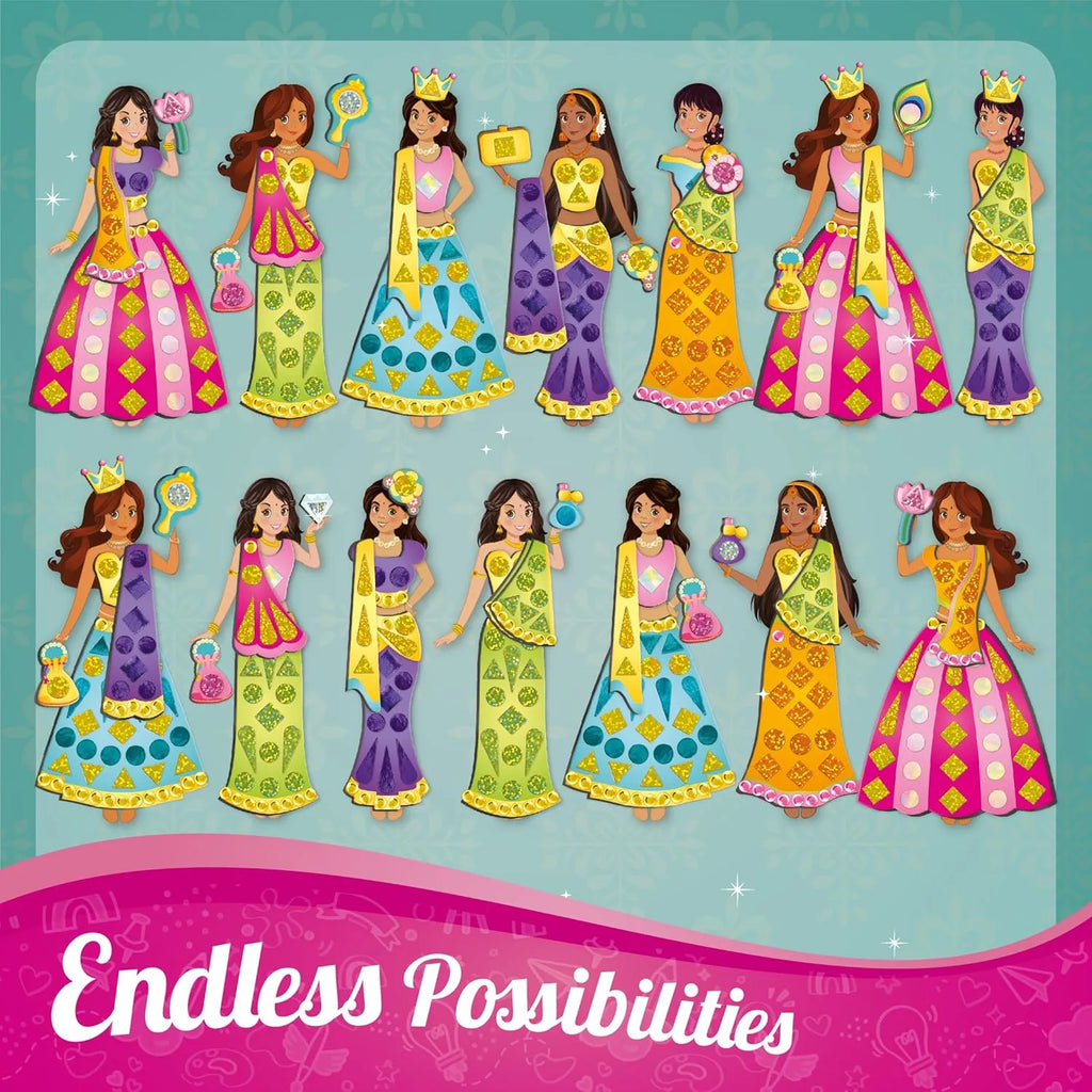 Imagimake DIY Magnetic Dress-Up Indian Princess | 30 Magnetic Dresses & Accessories | Pretend Play Toy for Girls Ages 3 to 7 | Custom Outfit Design & Studio Decoration Kit - Naivri