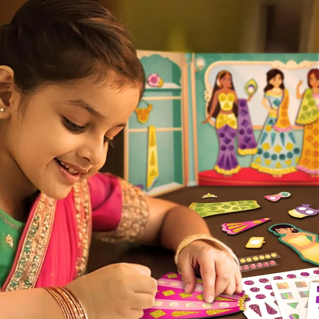 Imagimake DIY Magnetic Dress-Up Indian Princess | 30 Magnetic Dresses & Accessories | Pretend Play Toy for Girls Ages 3 to 7 | Custom Outfit Design & Studio Decoration Kit - Naivri