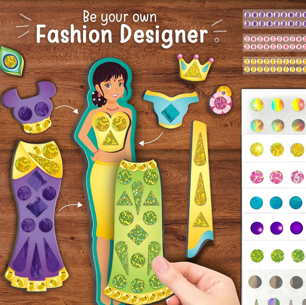 Imagimake DIY Magnetic Dress-Up Indian Princess | 30 Magnetic Dresses & Accessories | Pretend Play Toy for Girls Ages 3 to 7 | Custom Outfit Design & Studio Decoration Kit - Naivri