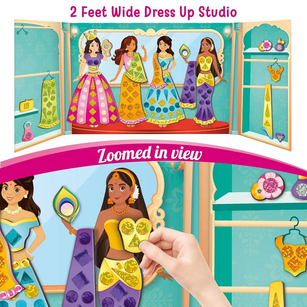 Imagimake DIY Magnetic Dress-Up Indian Princess | 30 Magnetic Dresses & Accessories | Pretend Play Toy for Girls Ages 3 to 7 | Custom Outfit Design & Studio Decoration Kit - Naivri