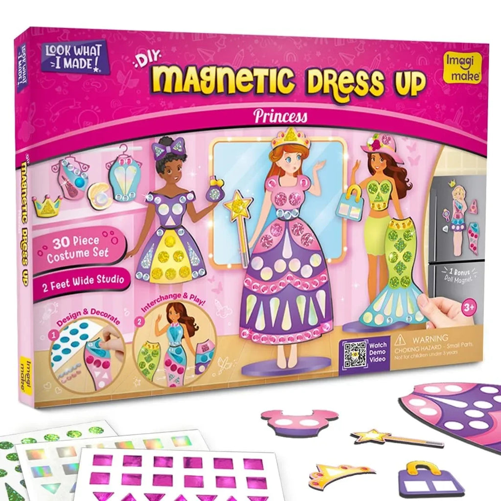 Imagimake DIY Magnetic Dress-Up Princess | Pretend Play Toy for Girls | 30 Magnetic Dresses & Accessories | Creative Fashion Studio Kit | Ages 3 to 7 | Birthday Gift for Girls - Naivri