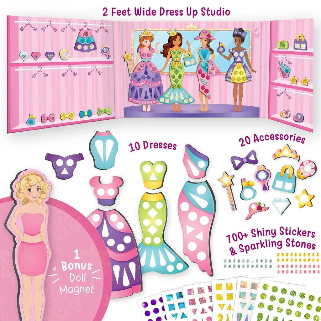 Imagimake DIY Magnetic Dress-Up Princess | Pretend Play Toy for Girls | 30 Magnetic Dresses & Accessories | Creative Fashion Studio Kit | Ages 3 to 7 | Birthday Gift for Girls - Naivri