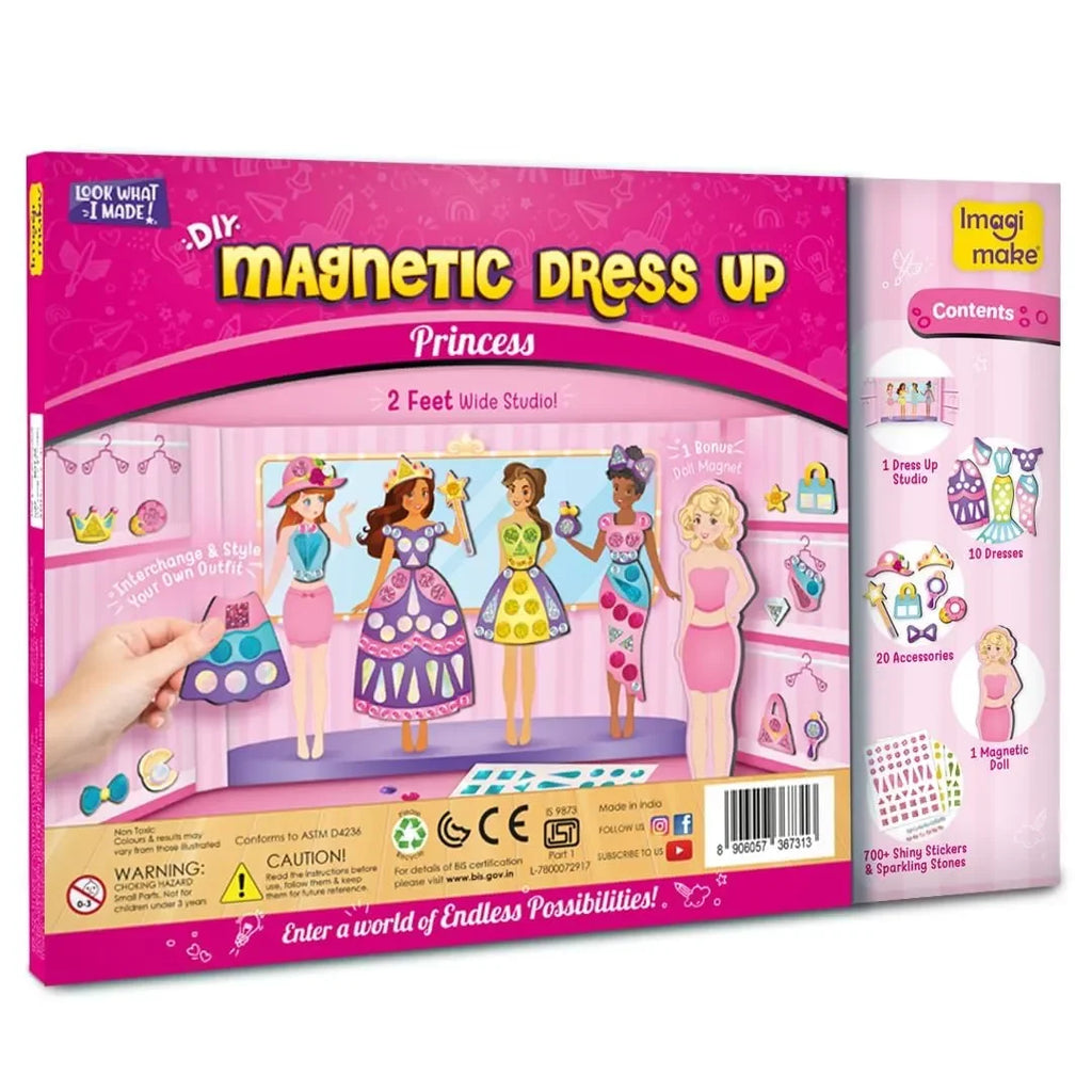Imagimake DIY Magnetic Dress-Up Princess | Pretend Play Toy for Girls | 30 Magnetic Dresses & Accessories | Creative Fashion Studio Kit | Ages 3 to 7 | Birthday Gift for Girls - Naivri
