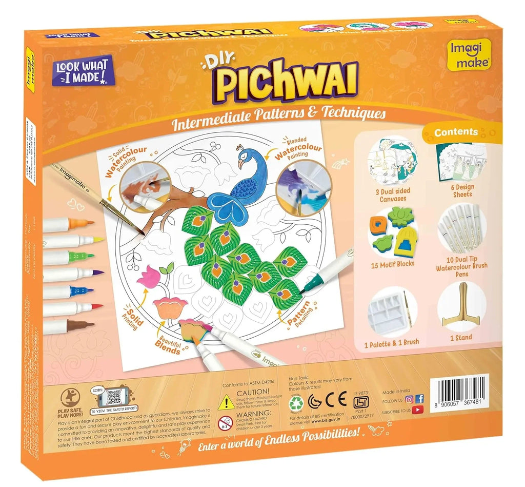 Imagimake DIY Pichwai Art Kit – Make 12 Paintings | Traditional Pichwai Painting & Colouring Kit | Water Brush Pens, Stamps, Motif Blocks | Art & Craft Activity for Kids & Adults | Ideal Gift for Girls Age 8–12 - Naivri