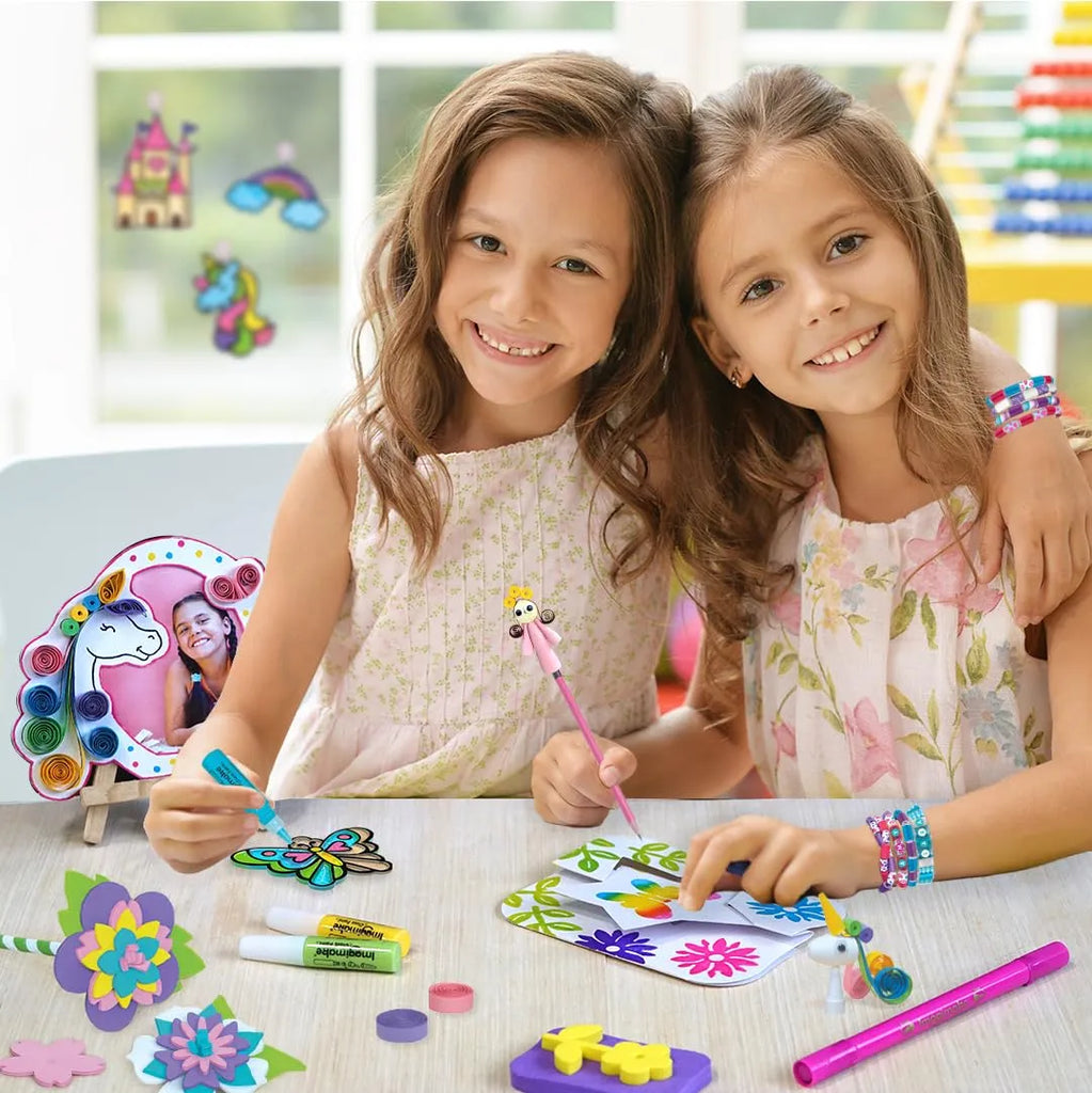 Imagimake Fabulous Craft Kit – 5-in-1 Arts & Crafts Set for Kids | DIY Gift Box for Girls Age 5-9 | Glass Painting, Paper Quilling, Stamp Art, 3D Foam Craft & Band Making | 200+ Tools & Materials - Naivri