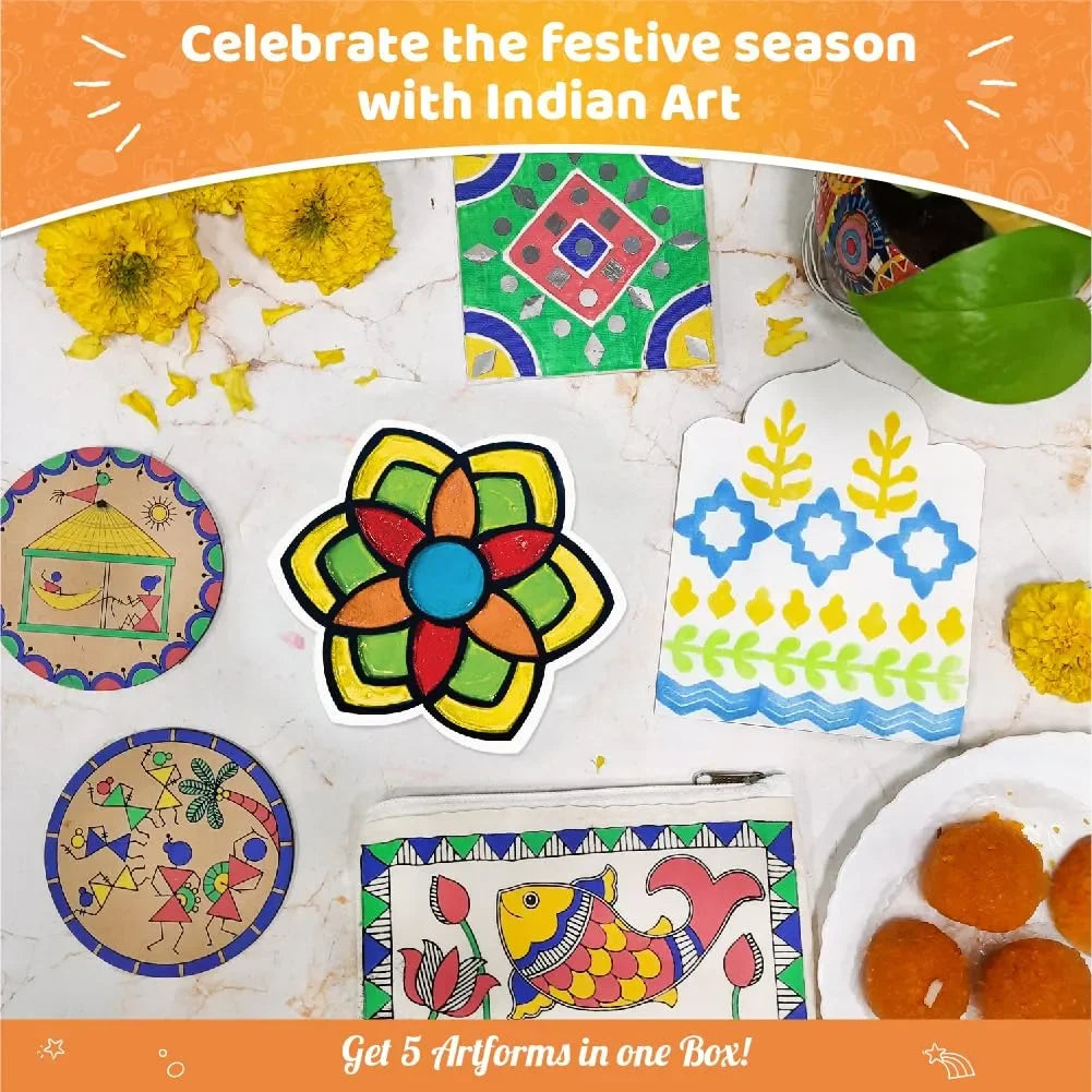 Imagimake Learn Indian Art Forms – DIY Arts and Crafts Kit for Kids Age 8+ | Explore 5 Traditional Indian Art Styles | 20+ Projects | Ideal Creative Gift for Boys & Girls - Naivri