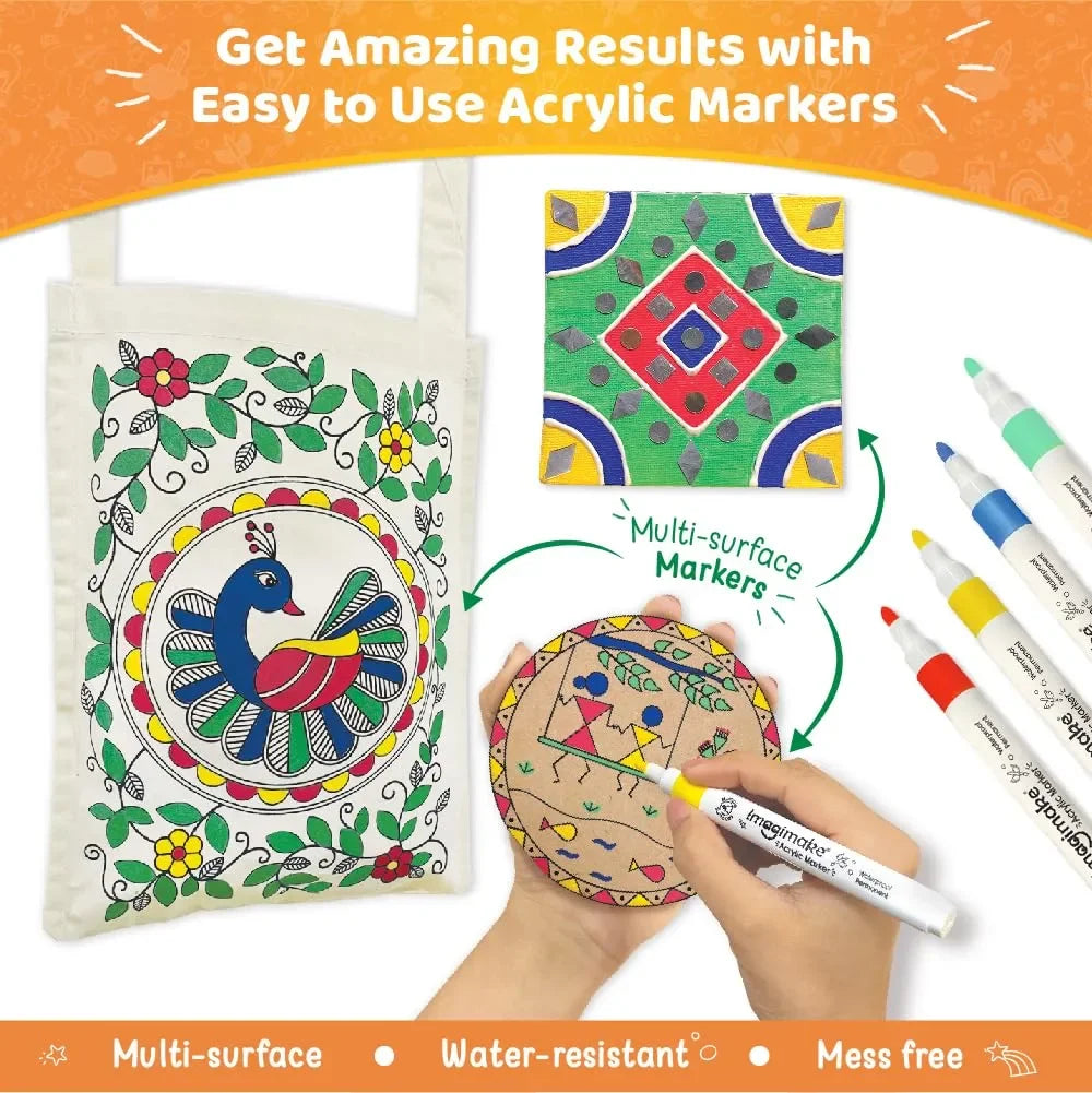 Imagimake Learn Indian Art Forms – DIY Arts and Crafts Kit for Kids Age 8+ | Explore 5 Traditional Indian Art Styles | 20+ Projects | Ideal Creative Gift for Boys & Girls - Naivri