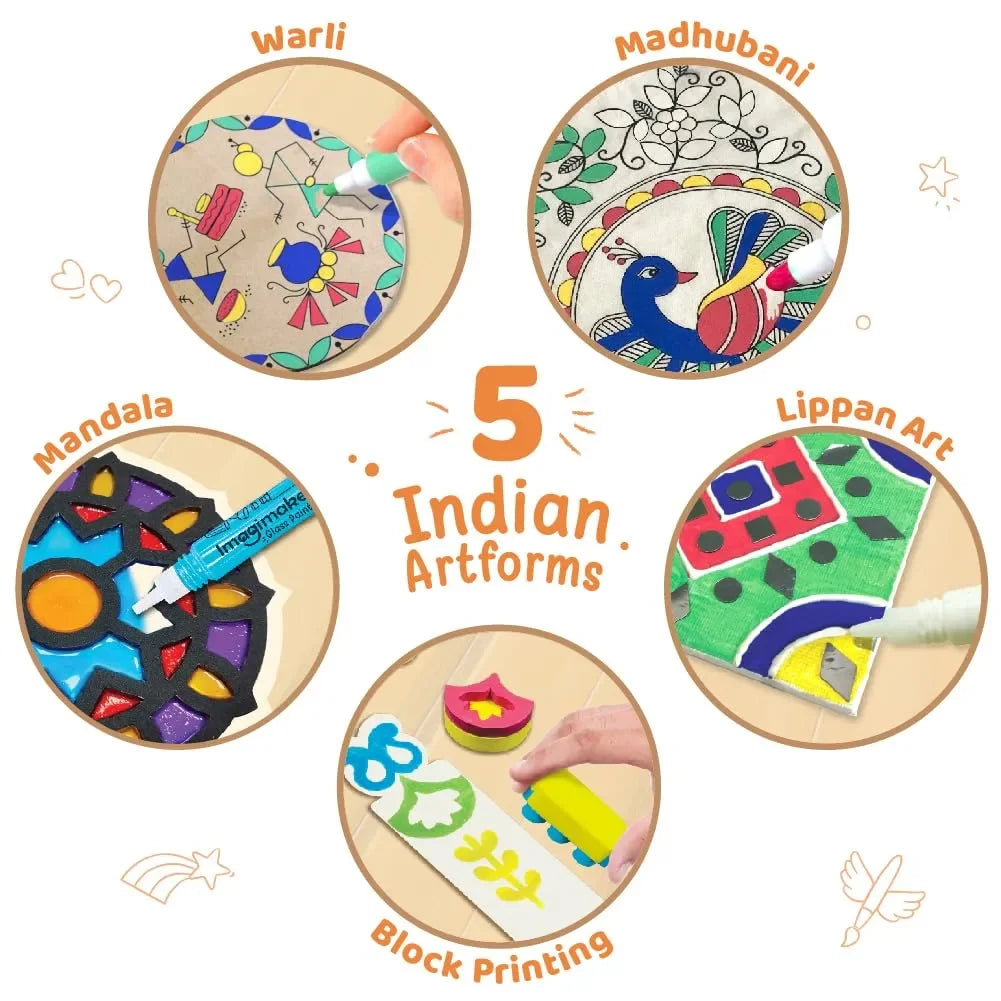 Imagimake Learn Indian Art Forms – DIY Arts and Crafts Kit for Kids Age 8+ | Explore 5 Traditional Indian Art Styles | 20+ Projects | Ideal Creative Gift for Boys & Girls - Naivri