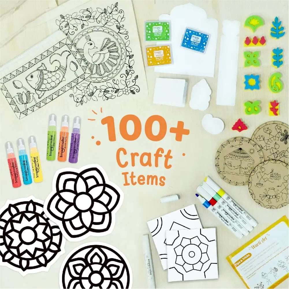 Imagimake Learn Indian Art Forms – DIY Arts and Crafts Kit for Kids Age 8+ | Explore 5 Traditional Indian Art Styles | 20+ Projects | Ideal Creative Gift for Boys & Girls - Naivri